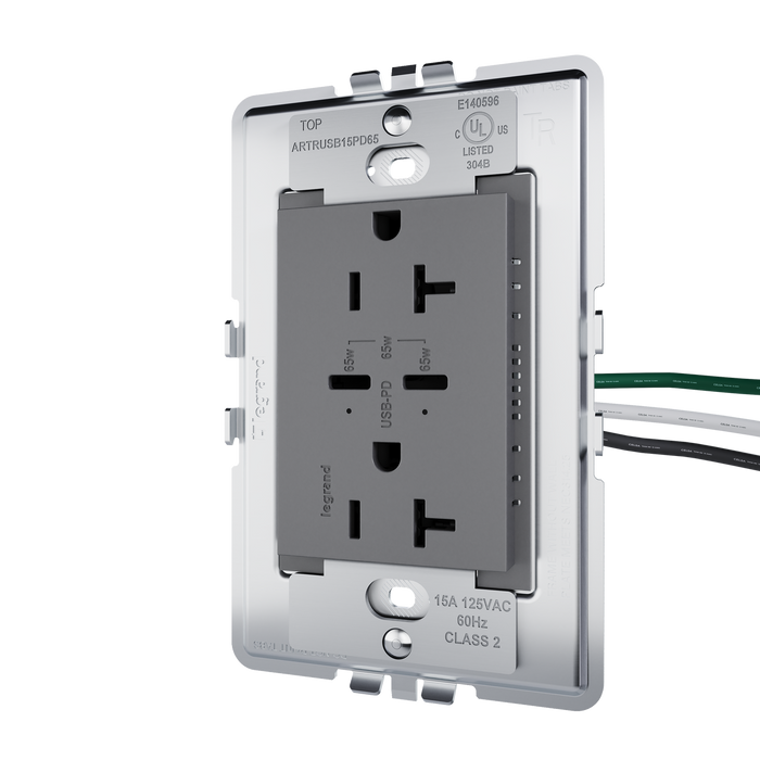 Pass and Seymour Adorne 65W USB Outlet Plus-Size Type C 20A Tamper-Resistant Magnesium (ARTRUSB20PD65M4)