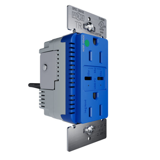 Pass and Seymour 65W Hospital Grade USB Outlet Type C 15A Tamper-Resistant Blue (TR15HUSBPD65BL)