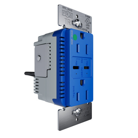 Pass and Seymour 65W Hospital Grade USB Outlet Type C 15A Tamper-Resistant Blue (TR15HUSBPD65BL)