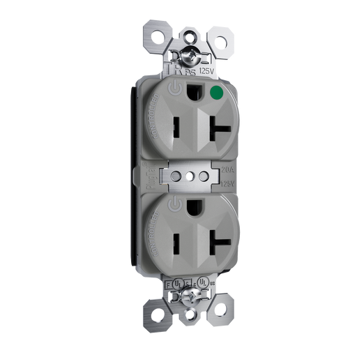 Pass and Seymour Plugtail Tamper-Resistant Dual Controlled Duplex Receptacle 20A 125V Hospital-Grade Gray (PTTR8300CDGRY)
