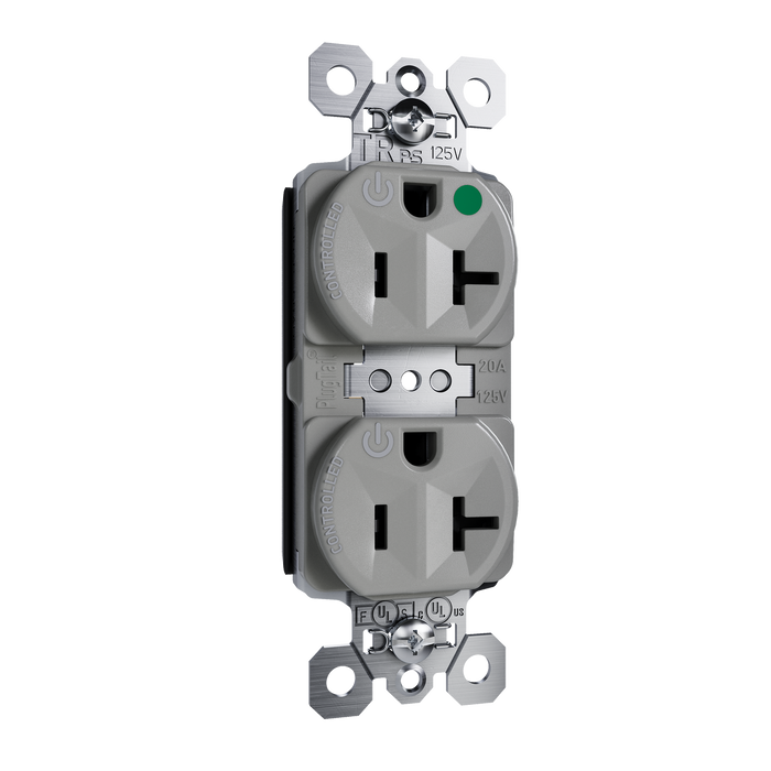 Pass and Seymour Plugtail Tamper-Resistant Dual Controlled Duplex Receptacle 20A 125V Hospital-Grade Gray (PTTR8300CDGRY)
