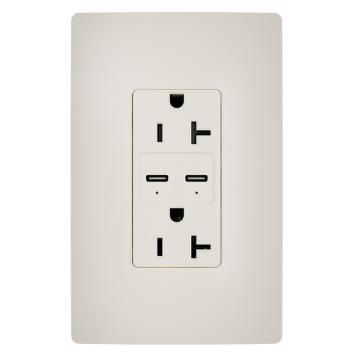 Pass and Seymour 65W Power Delivery USB Outlet Type C Tamper-Resistant Duplex 20A Light Almond (TR20USBPD65LA)