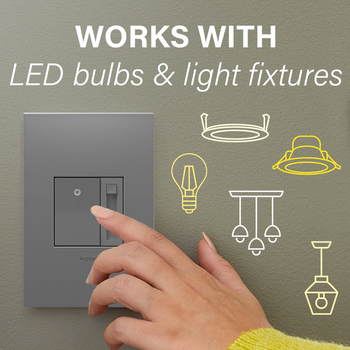 Pass and Seymour Adorne Paddle LED Dimmer 150W Single Pole 3-Way Magnesium (ADPD153LM2)