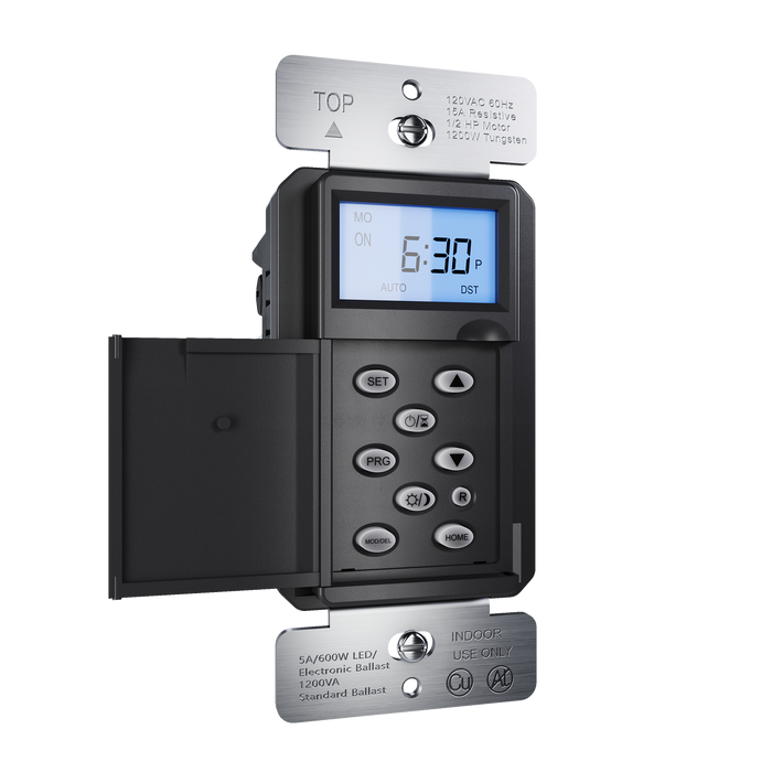 Pass and Seymour Programmable 24-Hour Astronomic Timer Switch 120V 600W 1/2 HP Black (RTPA24BK)