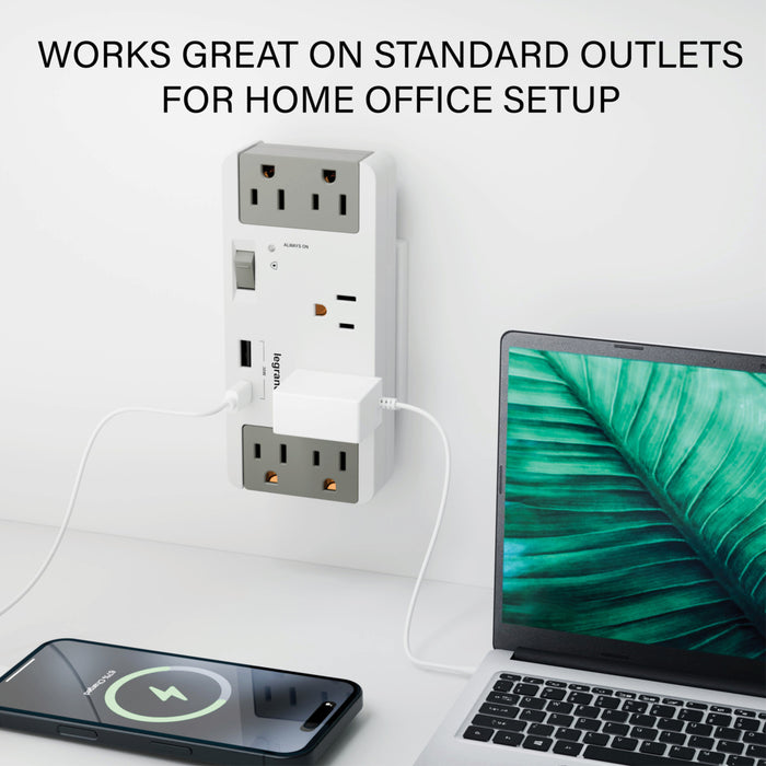 Pass and Seymour 6 Outlet Enclosure Surge Protector With One USB-A and One USB-C Gray/White (AC1062)