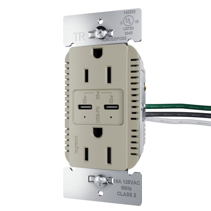 Pass and Seymour Radiant 65W USB Outlet Type C 15A Tamper-Resistant Nickel (R26USBPD65NICC6)