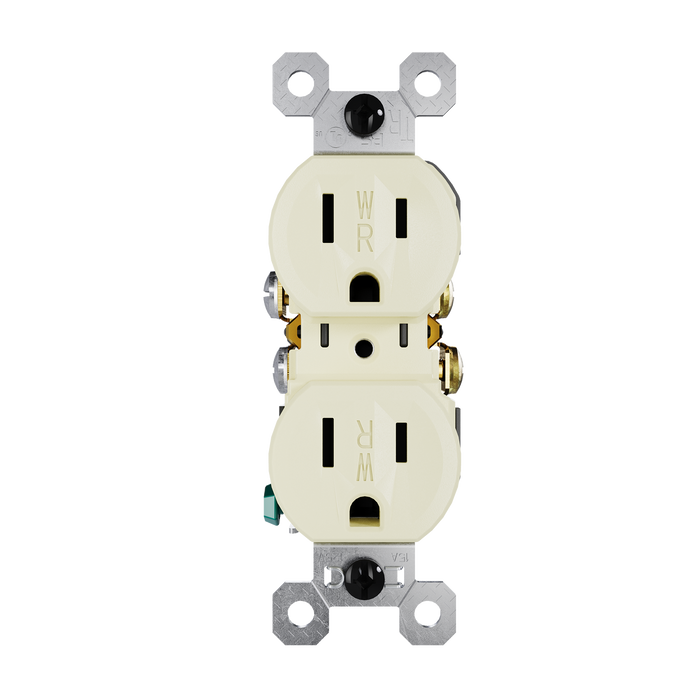 Pass and Seymour Trademaster 15A 125V Duplex Receptacle Tamper-Resistant External Pressure Plated Weather-Resistant Light Almond (3232TREXWRLA)