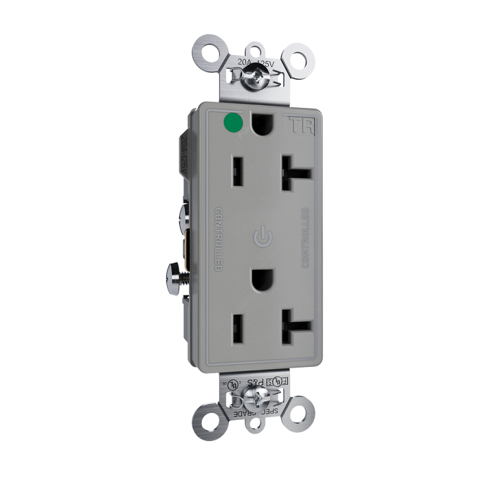 Pass and Seymour Tamper-Resistant Decorator Duplex Receptacle Dual Controlled 20A 125V Hospital-Grade Gray (TR26362HGCDGRY)