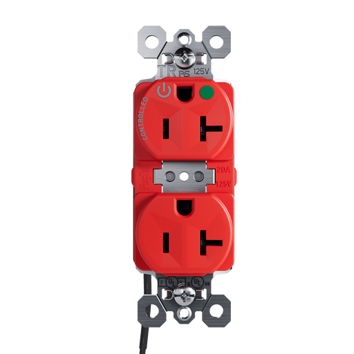 Pass and Seymour Plugtail Tamper-Resistant Half Controlled Duplex Receptacle 20A 125V Hospital-Grade Red (PTTR8300CHRED)
