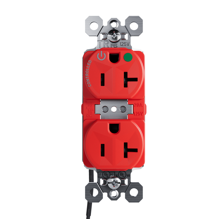Pass and Seymour Plugtail Tamper-Resistant Half Controlled Duplex Receptacle 20A 125V Hospital-Grade Red (PTTR8300CHRED)