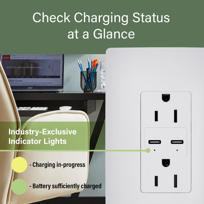 Pass and Seymour Radiant 65W USB Outlet Type C 15A Tamper-Resistant Nickel (R26USBPD65NICC6)