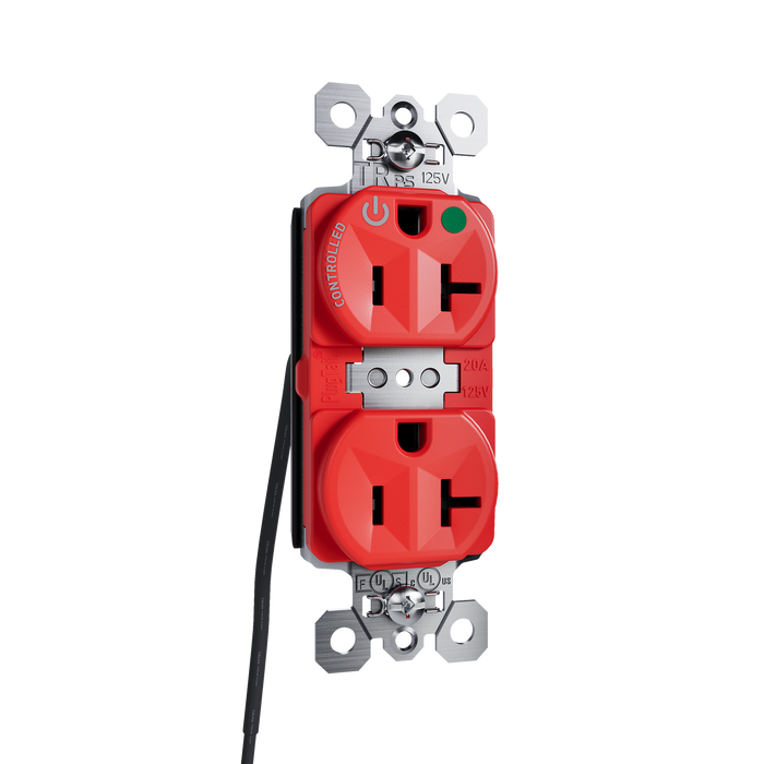 Pass and Seymour Plugtail Tamper-Resistant Half Controlled Duplex Receptacle 20A 125V Hospital-Grade Red (PTTR8300CHRED)