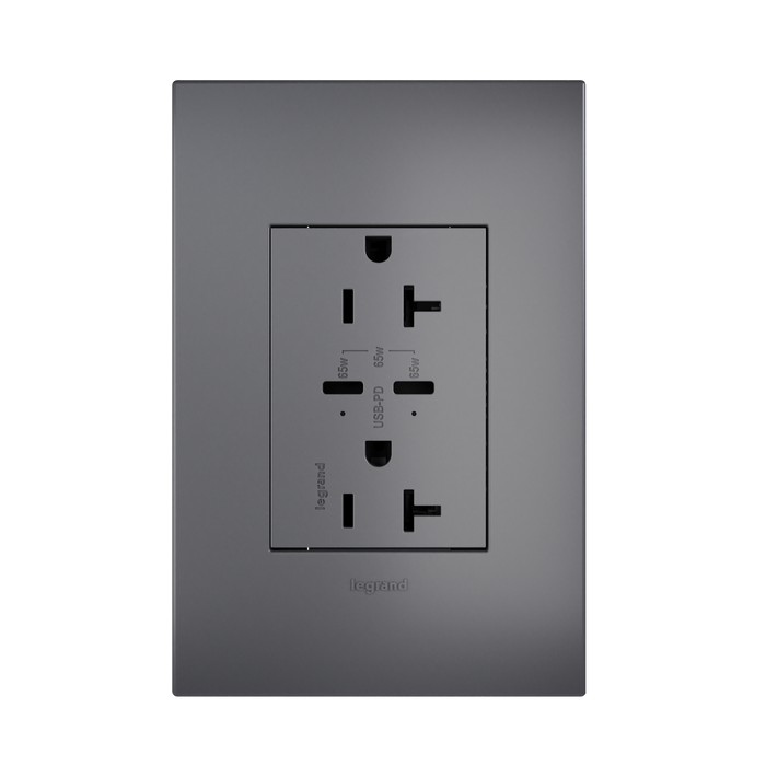 Pass and Seymour Adorne 65W USB Outlet Plus-Size Type C 20A Tamper-Resistant Magnesium (ARTRUSB20PD65M4)