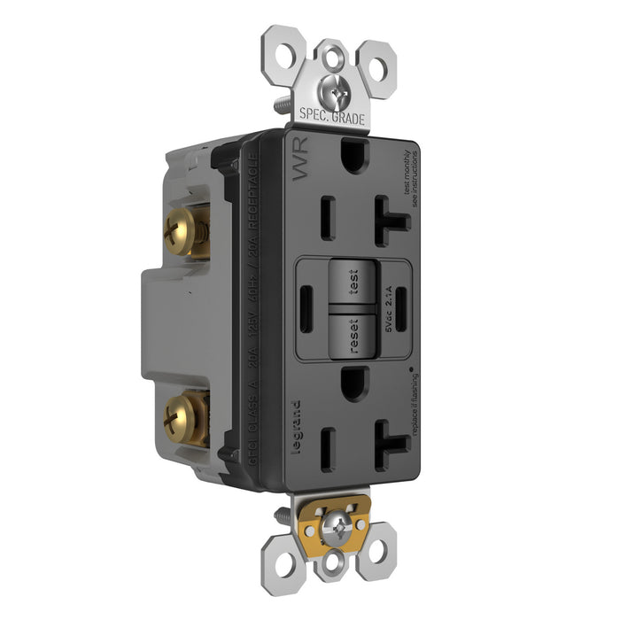 Pass and Seymour Self-Test GFCI Receptacle Tamper-Resistant Weather-Resistant 20A With USB/C Charging Black (2097TRWRUSBCCBK)