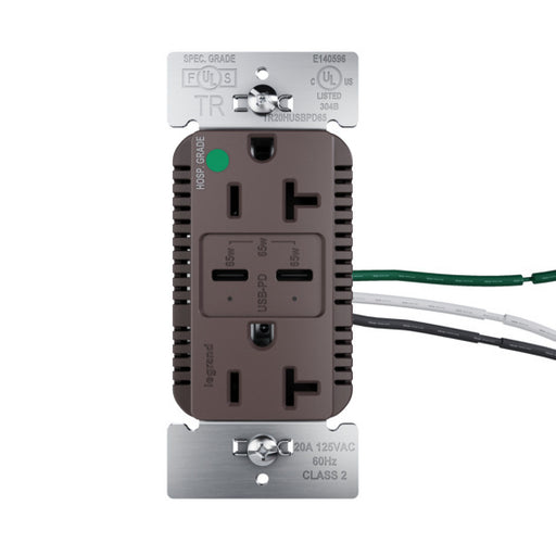 Pass and Seymour 65W Hospital Grade USB Outlet Type C 20A Tamper-Resistant Brown (TR20HUSBPD65)