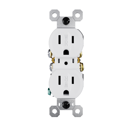 Pass and Seymour Trademaster 15A 125V Duplex Receptacle Tamper-Resistant External Pressure Plated Weather-Resistant White (3232TREXWRW)