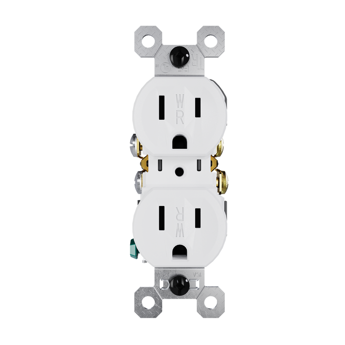 Pass and Seymour Trademaster 15A 125V Duplex Receptacle Tamper-Resistant External Pressure Plated Weather-Resistant White (3232TREXWRW)