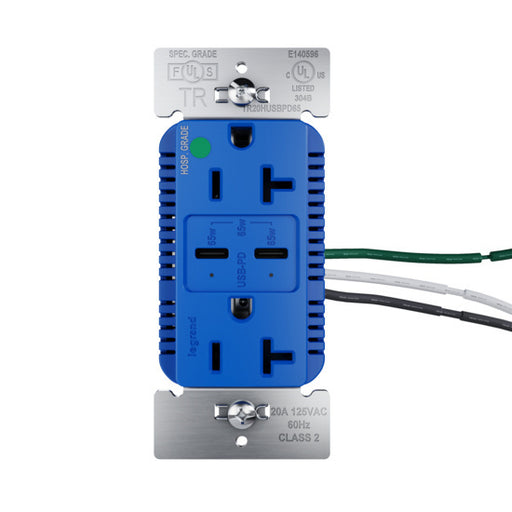 Pass and Seymour 65W Hospital Grade USB Outlet Type C 20A Tamper-Resistant Blue (TR20HUSBPD65BL)