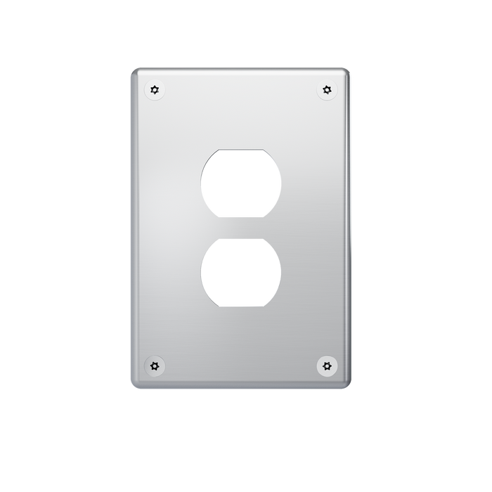 Pass and Seymour Mighty Mac WSP Series Security Wall Plate Duplex Opening 1-Gang 14-Gauge Stainless Steel Brushed Stainless Steel Allen Head Fasteners (WSP61D2PS)