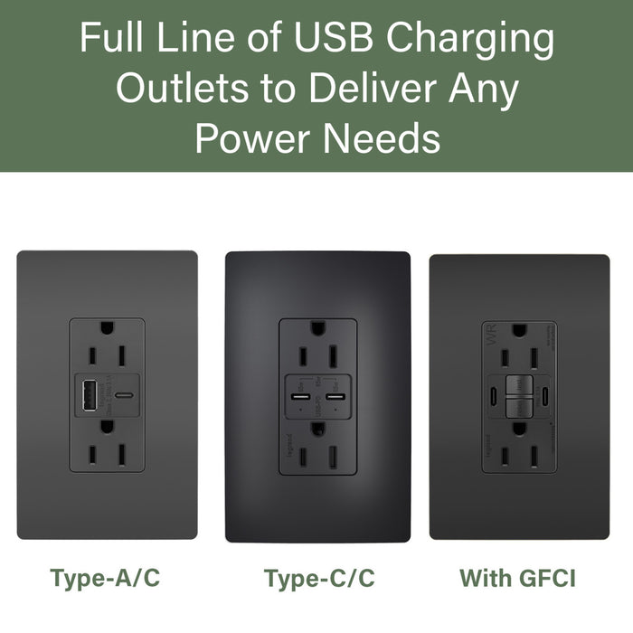 Pass and Seymour Radiant 65W Power Delivery USB Outlet Tamper-Resistant Duplex 15A Black (R26USBPD65BK)