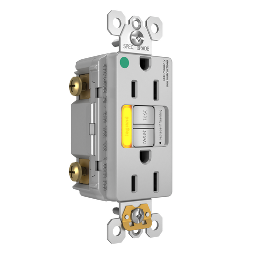 Pass and Seymour GFCI Power-Indicating Hospital-Grade Tamper-Resistant Receptacle 15A Gray Amber LED (1597HGTRPIAMBGRY)