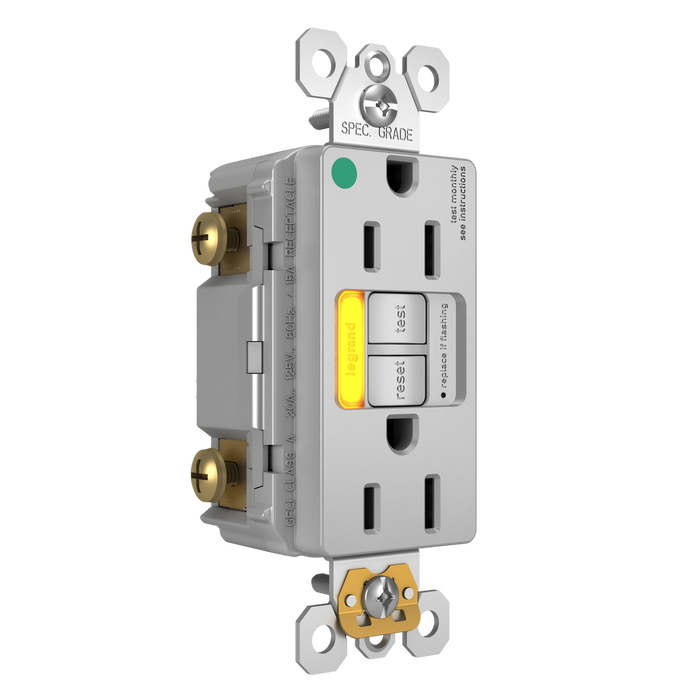 Pass and Seymour GFCI Power-Indicating Hospital-Grade Tamper-Resistant Receptacle 15A Gray Amber LED (1597HGTRPIAMBGRY)