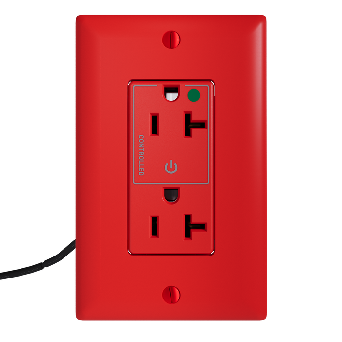 Pass and Seymour Plugtail Tamper-Resistant Decorator Half Controlled 20A 125V Hospital-Grade Receptacle Red (PTTR26362HGCHRED)