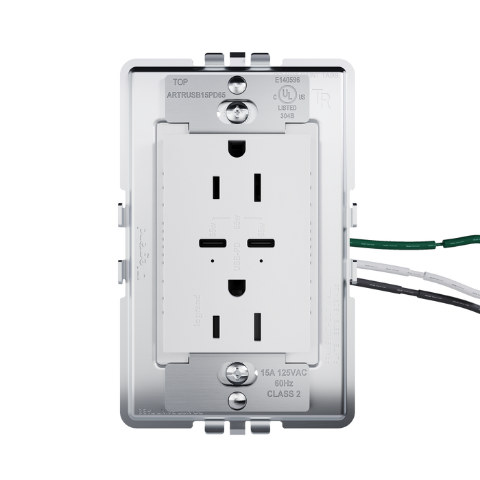 Pass and Seymour Adorne 65W USB Outlet Plus-Size Type C 15A Tamper-Resistant White (ARTRUSB15PD65W4)