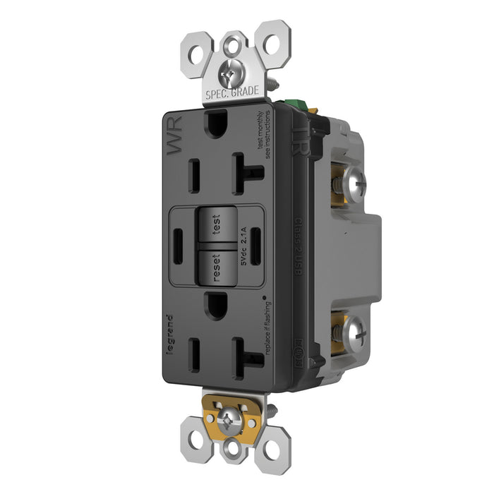 Pass and Seymour Self-Test GFCI Receptacle Tamper-Resistant Weather-Resistant 20A With USB/C Charging Black (2097TRWRUSBCCBK)