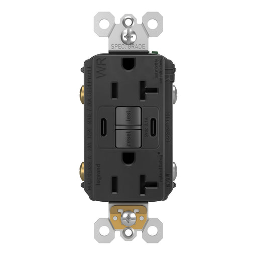 Pass and Seymour Self-Test GFCI Receptacle Tamper-Resistant Weather-Resistant 20A With USB/C Charging Black (2097TRWRUSBCCBK)