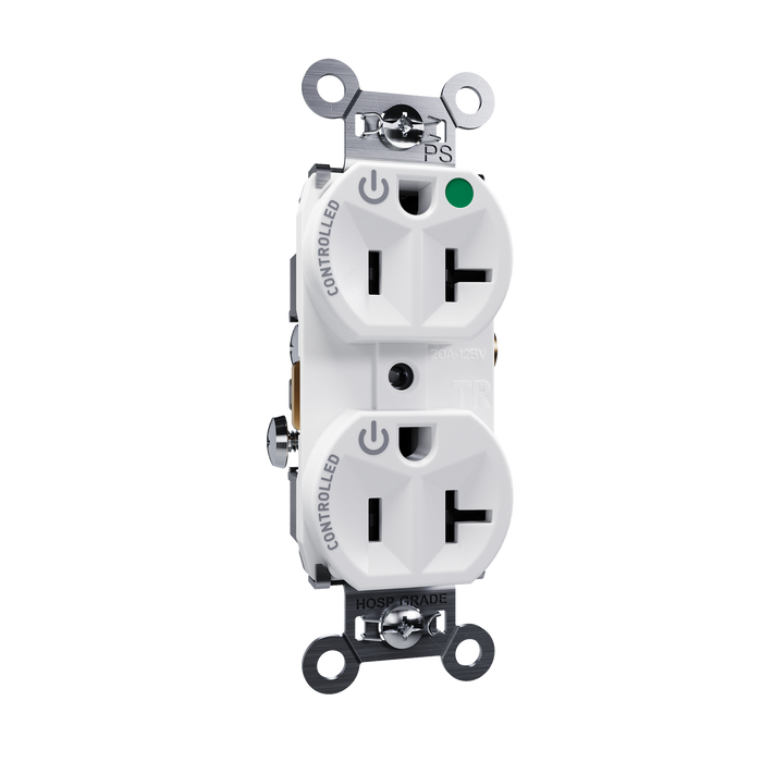Pass and Seymour Tamper-Resistant Compact Dual Controlled Duplex Receptacle 20A 125V Hospital-Grade White (TR8300HCDW)