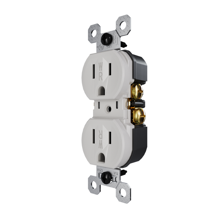 Pass and Seymour Trademaster 15A 125V Duplex Receptacle Tamper-Resistant External Pressure Plated Weather-Resistant Gray (3232TREXWRGRY)