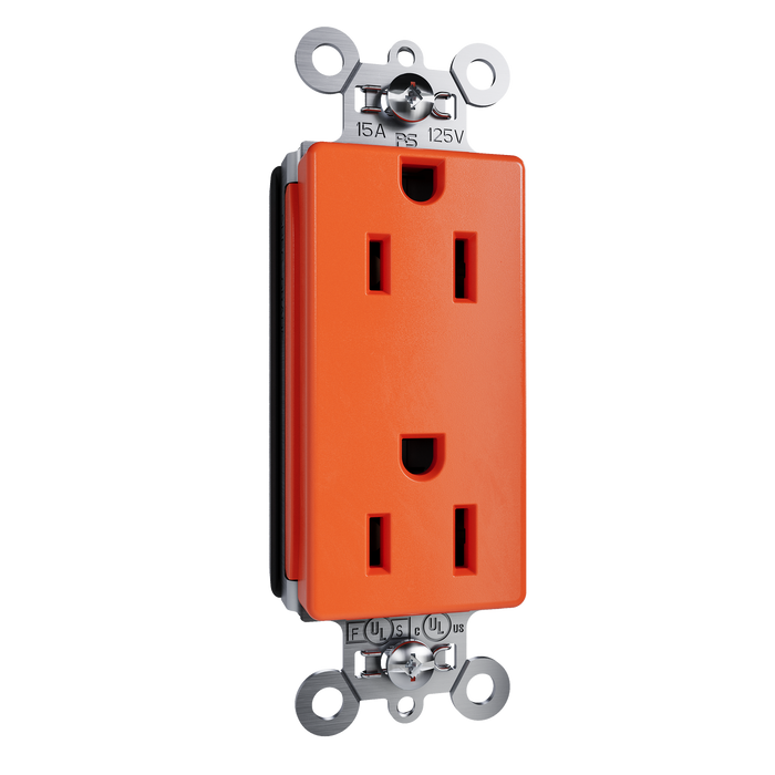 Pass and Seymour Plugtail Decorator Duplex Receptacle Specification Grade 15A 125V Orange (PT26252OR)