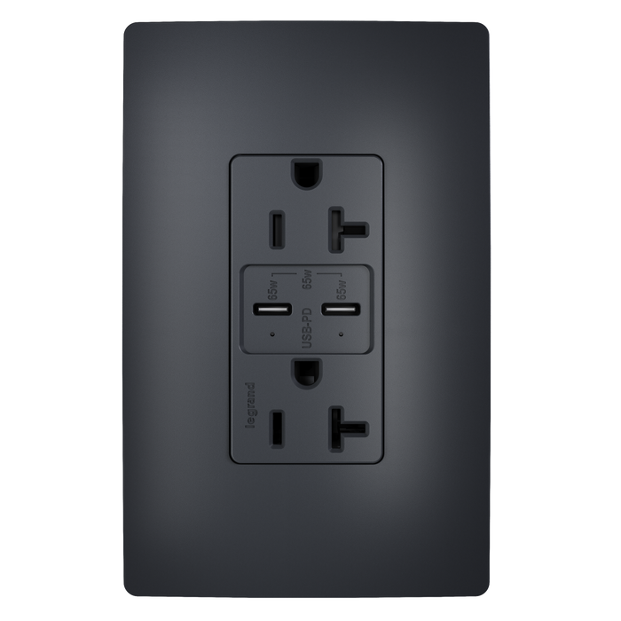 Pass and Seymour 65W Power Delivery USB Outlet Type C Tamper-Resistant Duplex 20A Graphite (TR20USBPD65G)