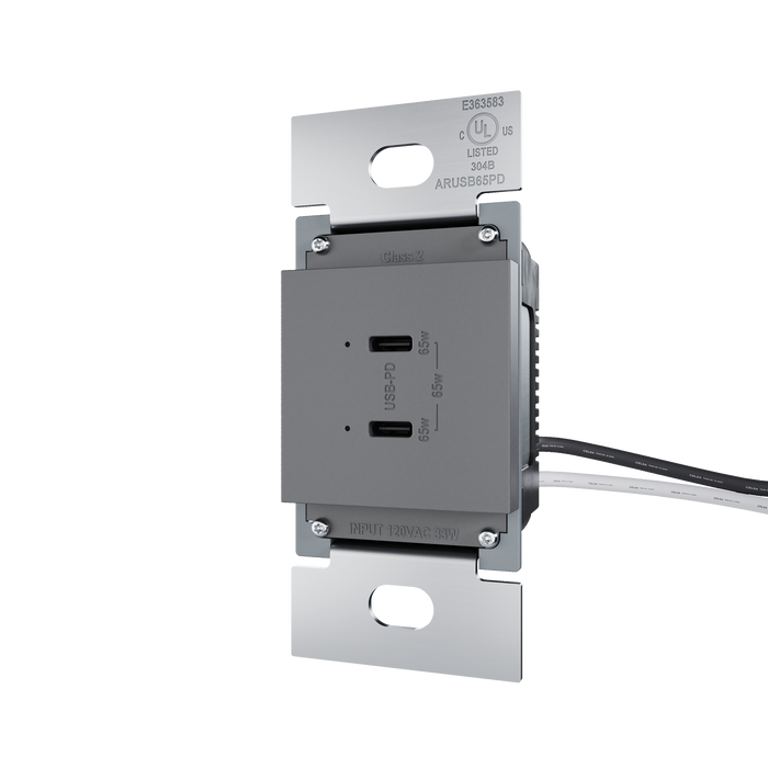 Pass and Seymour Adorne 65W USB Outlet Module Type C Magnesium (ARUSB65PDM4)