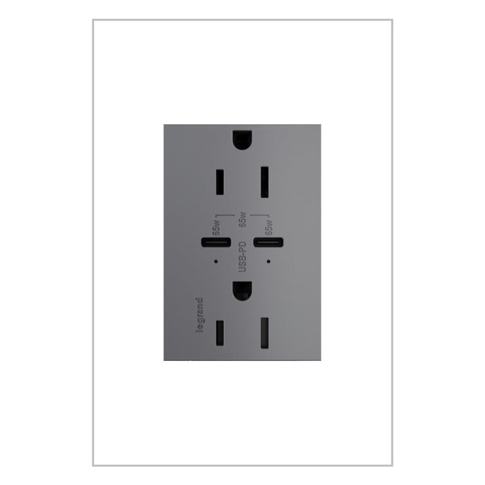 Pass and Seymour Adorne 65W USB Outlet Plus-Size Type C 15A Tamper-Resistant Magnesium (ARTRUSB15PD65M4)