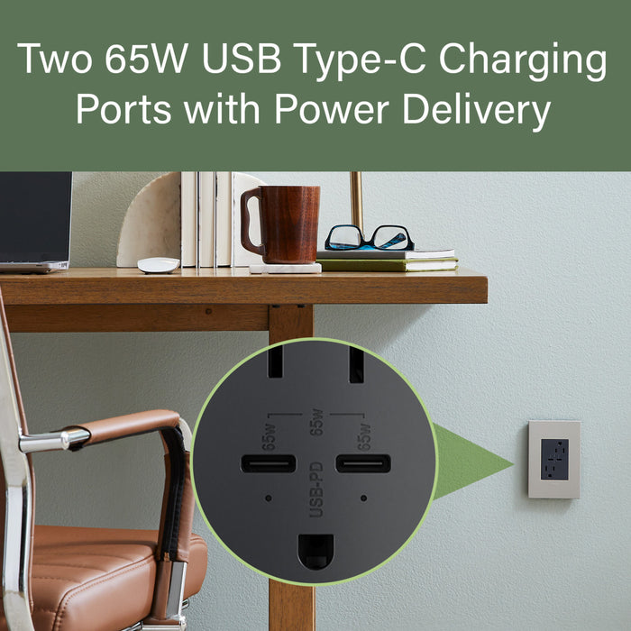 Pass and Seymour Adorne 65W USB Outlet Plus-Size Type C 15A Tamper-Resistant Graphite (ARTRUSB15PD65G4)