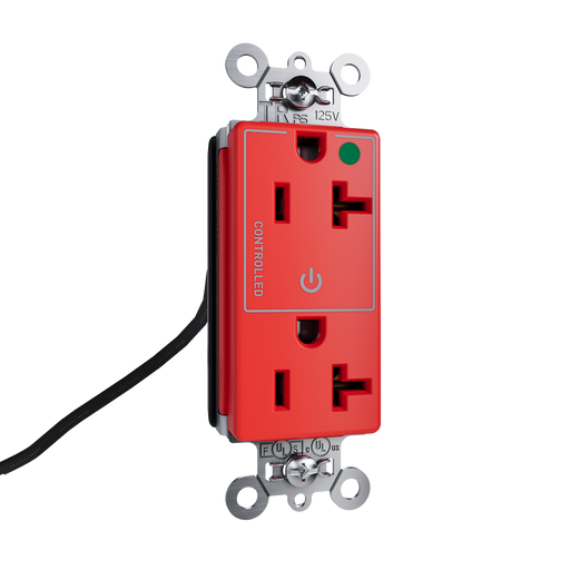 Pass and Seymour Plugtail Tamper-Resistant Decorator Half Controlled 20A 125V Hospital-Grade Receptacle Red (PTTR26362HGCHRED)