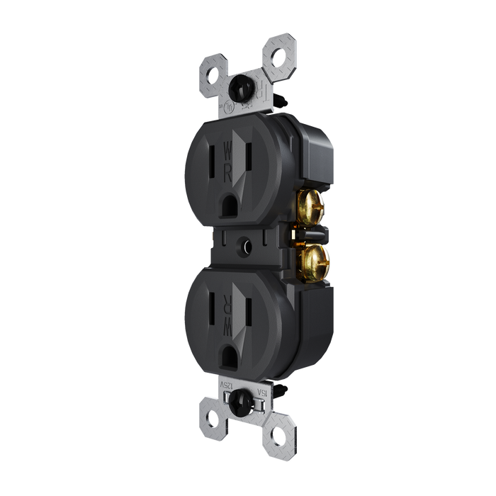 Pass and Seymour Trademaster 15A 125V Duplex Receptacle Tamper-Resistant External Pressure Plated Weather-Resistant Black (3232TREXWRBK)