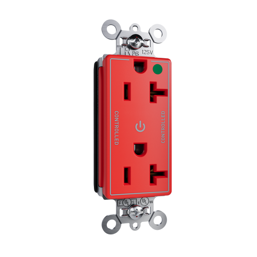 Pass and Seymour Plugtail Tamper-Resistant Decorator Dual Controlled 20A 125V Hospital-Grade Receptacle Red (PTTR26362HGCDRED)