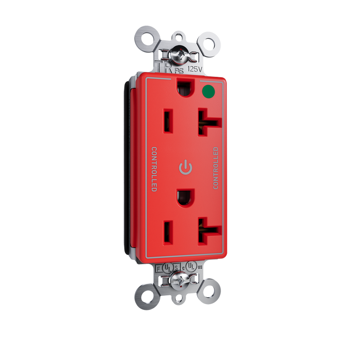 Pass and Seymour Plugtail Tamper-Resistant Decorator Dual Controlled 20A 125V Hospital-Grade Receptacle Red (PTTR26362HGCDRED)