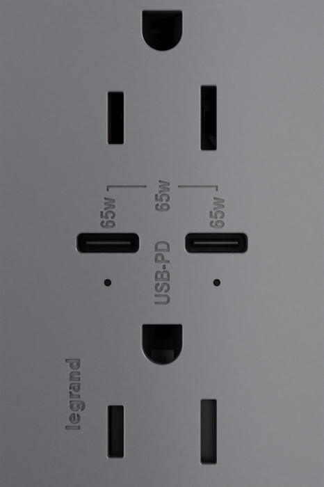 Pass and Seymour Adorne 65W USB Outlet Plus-Size Type C 15A Tamper-Resistant Magnesium (ARTRUSB15PD65M4)