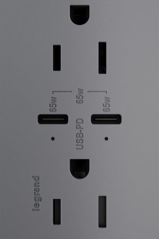 Pass and Seymour Adorne 65W USB Outlet Plus-Size Type C 15A Tamper-Resistant Magnesium (ARTRUSB15PD65M4)