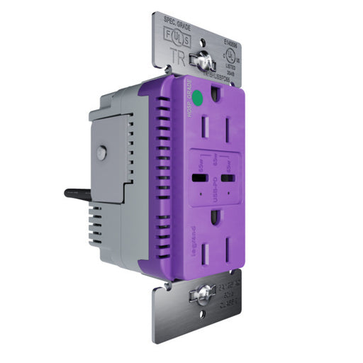Pass and Seymour 65W Hospital Grade USB Outlet Type C 15A Tamper-Resistant Purple (TR15HUSBPD65PU)