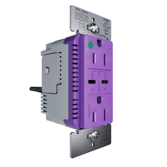 Pass and Seymour 65W Hospital Grade USB Outlet Type C 15A Tamper-Resistant Purple (TR15HUSBPD65PU)
