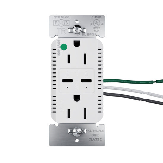 Pass and Seymour 65W Hospital Grade USB Outlet Type C 15A Tamper-Resistant White (TR15HUSBPD65W)