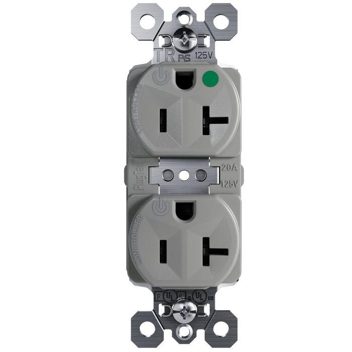 Pass and Seymour Plugtail Tamper-Resistant Dual Controlled Duplex Receptacle 20A 125V Hospital-Grade Gray (PTTR8300CDGRY)