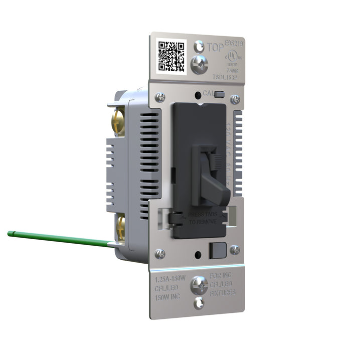 Pass and Seymour Trademaster Toggle Slide LED Dimmer 150W Single Pole 3-Way Black (TSDL153PBK)