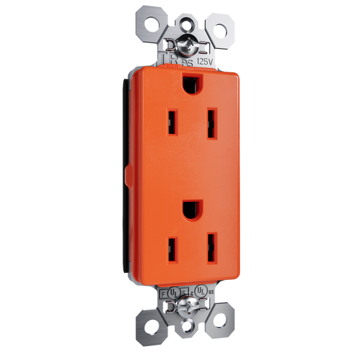 Pass and Seymour Plugtail Decorator Specification Grade Duplex Receptacle 15A 125V Tamper-Resistant Orange (PTTR26262OR)