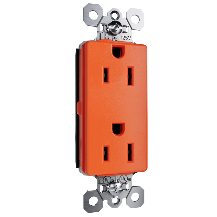 Pass and Seymour Plugtail Decorator Specification Grade Duplex Receptacle 15A 125V Tamper-Resistant Orange (PTTR26262OR)